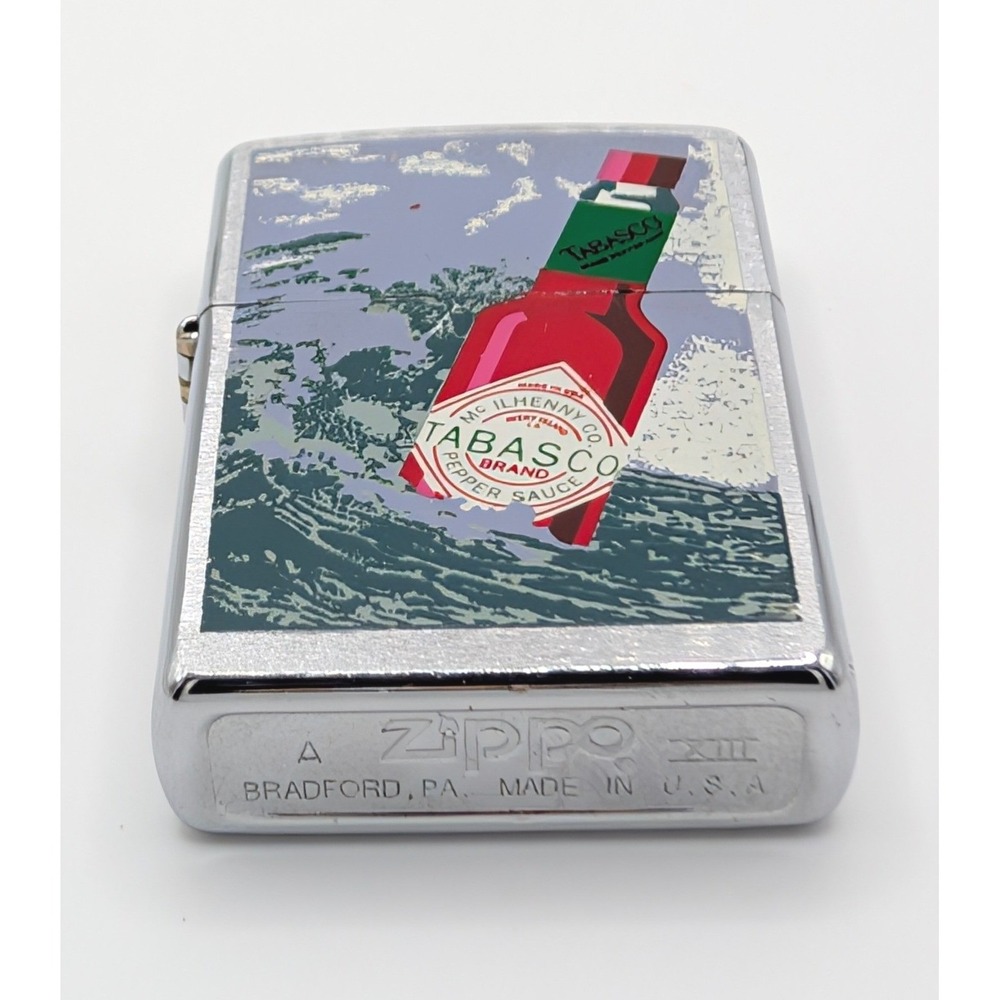 Vintage 1997 Zippo Tabasco Pepper Sauce Lighter A XIII Brushed Chrome USA